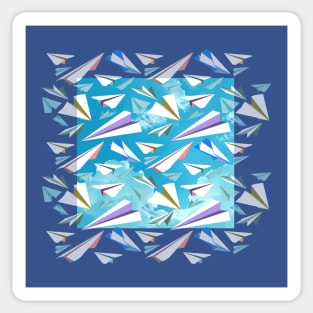 Paper Airplanes and Blue Sky with Clouds Sticker